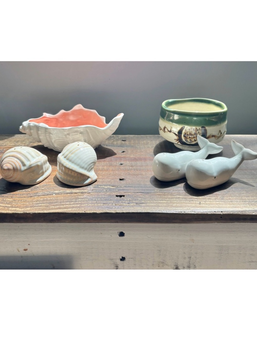 Coastal Decor Bundle Shell Dish, Whale & Shell S&P Shakers, Bowl Beach Cottage